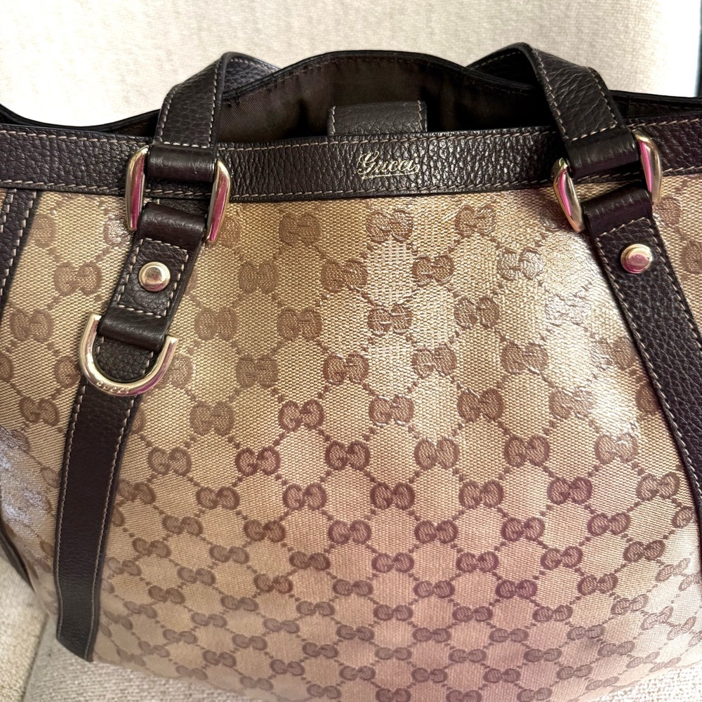 Authentic GUCCI Monogram Medium Abbey tote bag brown monogram supreme canvas - Picture 5 of 16